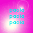 A static image with four identical showing cyan text 'paola' repeated three times on a pink gradient background