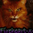 A pixelated cat face with green eyes and brown fur appears on a bright green background, accompanied by purple text reading 'Warriors' and 'LUVwarrior'.