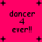 Bright pink background with black pixelated text reading 'dancer 4 ever!!' and scattered plus signs in a pattern
