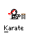Pixel art icon of a character with red headband performing karate moves, labeled "Karate" below, with one frame showing a red star above the character's head.