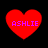 Four red heart shapes with purple text 'ASHLIE' on a black background, arranged in two of two