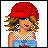 Pixel art contact sheet showing two frames of an animated buddy icon with a cartoon woman on the left and text "labels suck !!!!" on the right.