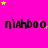 A bright pink background with yellow and light purple stars scattered throughout, featuring repeated black text "niahboo" in a pixelated font across three