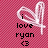 Pixelated icon with pink checkered background, white heart outline, and black text reading 'i love ryan <3'.