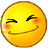 Yellow circular face with closed eyes, rosy cheeks, and a smiling mouth; some frames show the tongue extended.