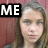 Two side-by-side pixelated images of a person with long brown hair against a red background, each featuring the text "ME" in white block letters on black rectangles.