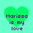 Four identical green heart-shaped icons with purple text "Marissa is my love" on a light cyan background.