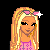 Pixelated character with long blonde hair and pink headband, standing against black background with purple text reading "Close your eyes & If it's really love, there's no risk at all.".