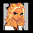 Pixel art portrait of a blonde woman with blue eyes in profile view, wearing white and dark clothing against a gray background.