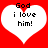 Two white heart shapes on red background with black text reading 'God i love him!' inside each heart.