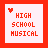 Two side-by-side pixelated icons display 'HIGH SCHOOL MUSICAL' text with a heart symbol, one in red on white background and the other in black on white background.