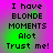 Pixelated text on a gradient background with green and purple hues, displaying 'I have BLONDE MOMENTS Alot Trust me!' in four identical