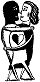 Black-and-white pixelated icon of two figures embracing, one with a heart symbol on their chest, in a static single-frame image.