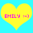 Two identical yellow heart shapes on a cyan background, each containing pink text reading EMILY :-) in pixelated font.