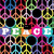 A static image of a repeating pattern featuring peace symbols and the word "PEACE" in alternating colors.