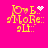 Yellow pixelated text 'Love Me More' on bright pink background with animated white sparkles and a small heart icon.