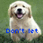 A golden retriever puppy sits on grass with a smiling expression, text overlays read "Don't let him Fool you!" in blue pixelated font.