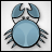 Pixelated blue crab icon with large claws, segmented body, and eight legs on light gray background.