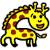 Pixelated yellow giraffe with brown spots, smiling face, and black outlines on white background.