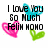 Pixelated text and heart shapes in blue, pink, green on white background with animation changes.
