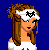 Pixelated character wearing white Yankees shirt, headband with 'NY' logo, and blue jeans against dark blue background.