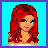 Pixel art contact sheet showing three frames of an animated buddy icon with a red-haired character and text reading "red heads are better" on a cyan background.