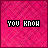 Pixelated icon with pink background displaying text that changes from 'YOU KNOW' to 'CUZ IM KOOL LIKE THAT' with green highlighting shifts.