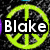A static buddy icon with a green peace symbol over a dark textured background, displaying the name "Blake" in white text.