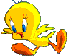 Yellow cartoon bird with blue eyes and orange beak in four sequential poses showing wing movement against gray background.