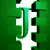 Green and white pixelated pattern with repeating 'J' shapes and blocky vertical elements on a white background.