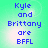 Four identical pixelated text on a green gradient background display 'Kyle and Brittany are BFFL' in blue block letters