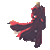 Animated sequence of a figure in dark red and maroon clothing with flowing cape, standing against light gray background.