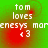 Green background with red gradient overlay, white text reading "tom loves", partial text "enesys maren" and heart symbol <3.