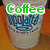 A coffee cup with blue text appears in four , each with a different colored 'Coffee' text overlay: green, blue, orange, and missing