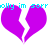 Pixelated cyan text above four purple broken heart shapes on white background, with text partially reading 'olly im sorroly im sorro' across the top.