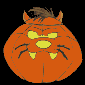 orange pumpkin-shaped icons with horns and facial features changing across frames, set against a black background