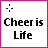 Four identical display 'Cheer is Life' text with a small crosshair symbol above, each bordered by pink