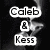 A four- displays text and symbols: 'Caleb & Kess' over a black-and-white image, 'I love you ahaha' on a textured background, three red heart-shaped triangles on dark stones, and an empty gray