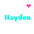 Pixelated cyan text 'Hayden' appears in four quadrants with pink heart and starburst icons above and center.