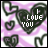 Animated icon with pink and white background featuring dark green heart shapes, displaying 'I Love You' text where 'Love' changes color.