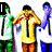Four distinct pixelated images arranged in a , each with text overlays and character depictions