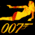 Animated sequence of a stylized female figure in fiery orange-yellow tones performing dynamic poses above '007' text on black background.