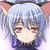 Pixelated anime-style character with light blue hair, closed eyes, pink pupils, and cat ears against a soft purple background.