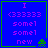 Blue square icon with green border containing pink text and a small green alien graphic, showing animation changes in the alien's position across frames.