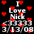 Black background with white text reading "I Love Nick <3333 3/13/08" surrounded by red pixelated hearts, repeated in a pattern