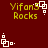 Yellow text "Vifan5 Rocks" on dark red background with white square-and-dot animation elements.