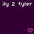 Pixelated text 'ily 2 tyler' repeats across a dark purple background with two pink heart icons below.
