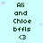 Light blue background with green text reading "Ali and Chloe bffls <3" repeated in a , surrounded by small purple stars