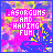 Pixelated icon with pink and blue background, yellow accents, and white text reading 'LASVEGAS XAD HAVING FUN' in a of