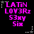Pixelated text in bright pink on black background with white star and dot accents, arranged in a of six identical